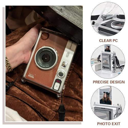 PFUTURE Accessories Kit for Fujifilm Instax Mini EVO Instant Camera - Clear Case, Lens Cap, Adjustable Strap, Mini Photo Album, Screen Protector, DIY Sticker, Brown (No Camera)