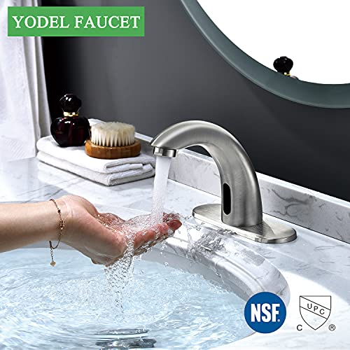 Yodel Brushed Nickel Touchless Bathroom Sink Faucet with Temperature