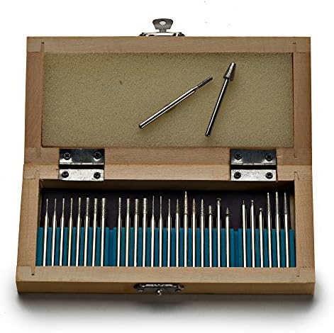 Kings County Tools Diamond Rotary Bit Set | 30 Drill Bits, 1/8" Shaft | Compatible with Standard Dremel-Style Rotary Machines | Fitted Wooden Carrying Box