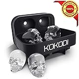 3D Skull Ice Cube Tray Mold,Makes Four Giant Skulls,Flexible Cube Food Grade Silicone,Perfect Halloween and Christmas Gifts,Maker in Shapes for Whiskey Ice and Cocktails, Black