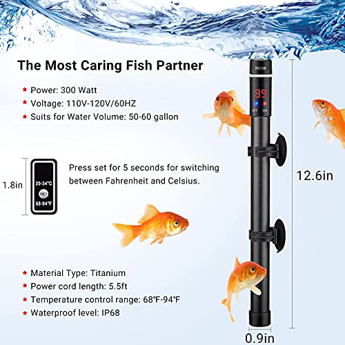 INKBIRDPLUS 300W Submersible Aquarium Heater Titanium Fish Tank Auto
