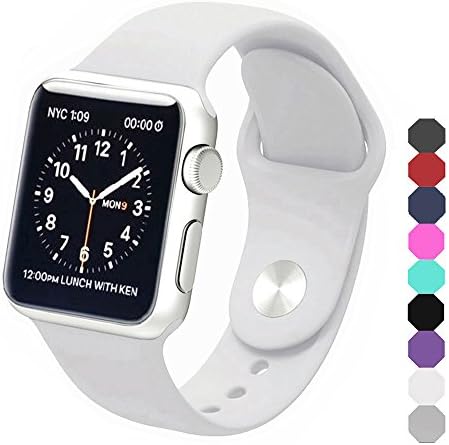 Apple Watch Band, Soft Silicone Sports Replacement Wristband for Apple Watch (White, 38mm-S/M)