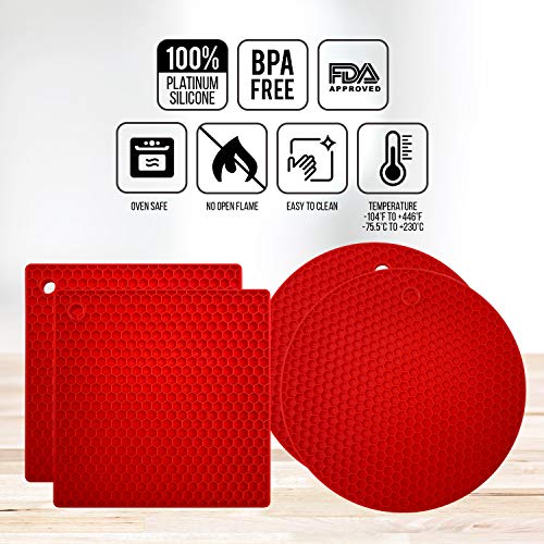 image for KITCHENATICS Silicone Trivet Mat Hot Pads: 4 Multi Purpose Pot Holders