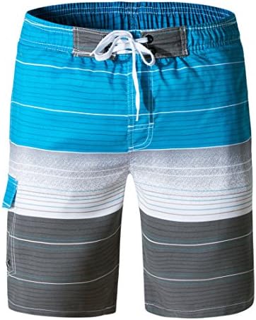Hengta Men's Board Shorts Quick Dry Stripe Swim Trunks With Mesh Lining Light Blue 34/Tag Asian XL