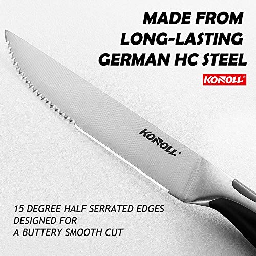 KONOLL-Steak-Knives-Set-of-4-Steaks-Knife-Serrated-Blade-German-High-Carbon-Steel-Full-Tang-Handle-Half-serrated