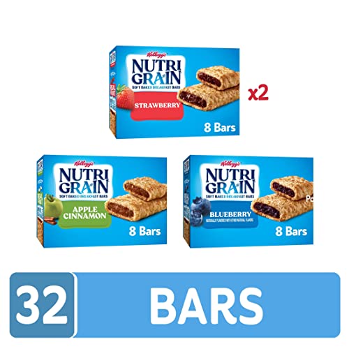 NutriGrain Soft Baked Breakfast Bars, Made with Whole Grains, Kids Snacks, Variety Pack (4