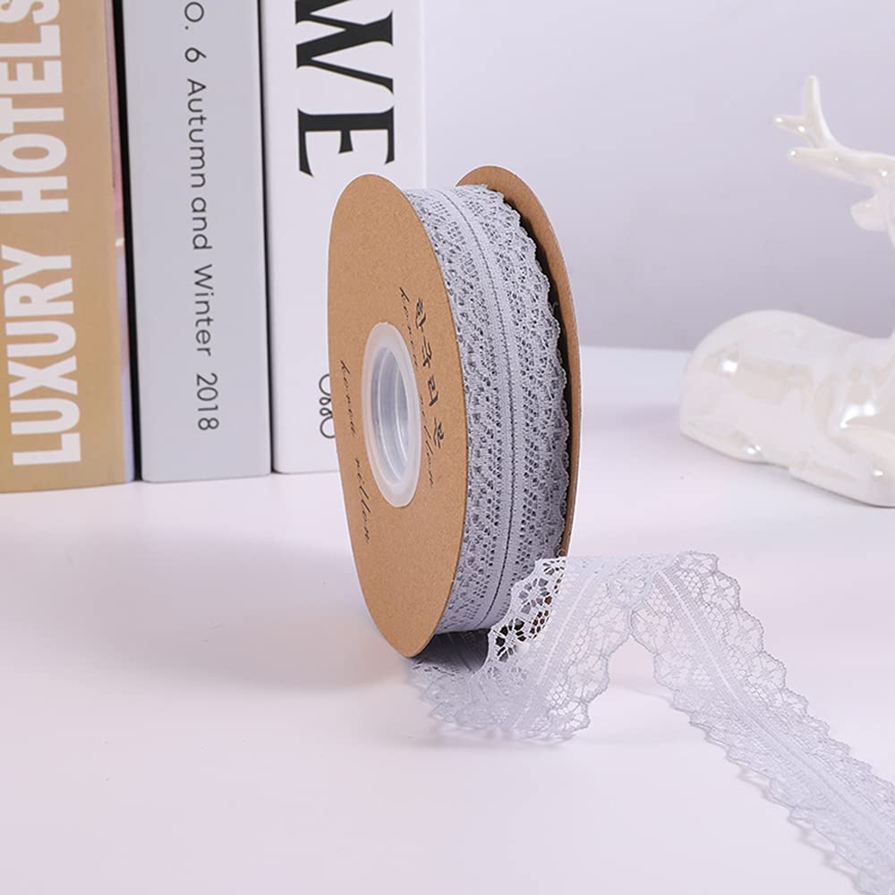45 m 3 cm Wide Lace Ribbon, Lace Border, Gift Ribbon, Decorative Ribbon, Lace Trimming, Lace Fabric for Sewing for DIY Crafts, Wedding, Table Decoration, Scrapbooking, Gift Box, Grey