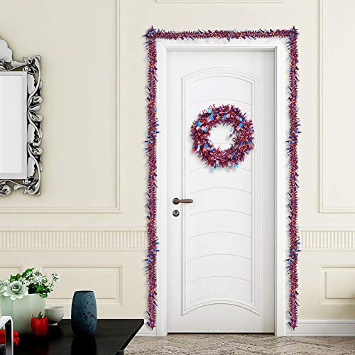 image for N&T NIETING Patriotic Wreath, 15Inch American Flag Tinsel Wreath with 