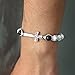 Exweup Baseball Cross 8mm Lava Beads Adjustable Bracelet Long Distance Couples Bracelet for Man