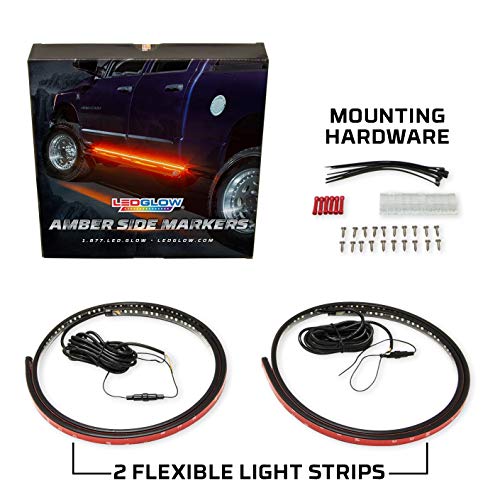 LEDGlow 70" Truck LED Running Board Light Amber Side Marker Kit with White Courtesy Lights for