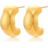 Rioleaf Chunky Hoop Earring 14K Gold Plated Earrings for Women Lightweight Hollow Open Hoops Modern Minimalist Gold Earrings for Daily Wear, Party, Wedding, Gift for Her
