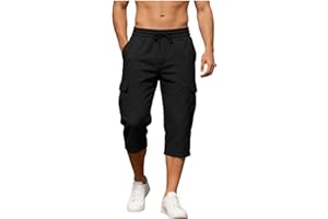 UHBYGV Mens Below Knee 3/4 Long Cargo Shorts Elastic Waistband Relaxed Fit Casual Joggers Multi Pockets Capri Sweatpants