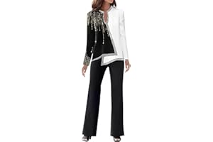 WABEOR Pantsuits for Women Dressy Casual Elegant Long Sleeve Wide Leg Pants Suits Business Work Two Piece Outfits Sets