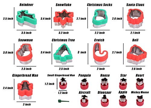 19 Pcs Stainless Steel Christmas Cookie Cutters Set Holiday,Sandwich Vegetable Cutters for Kids,Gingerbread House Man,Snowman,Snowflake,Reindeer,Santa,Dinosaur Shaped for Holiday Baking Gift