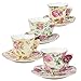Gracie China Rose Chintz 2-Ounce Porcelain Espresso Cup and Saucer with Butterfly Handles, Set of 4