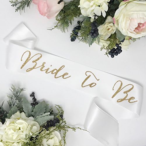 Bride To Be Sash - HANDMADE - Bachelorette Party Sash - Bachelorette Satin - White & Gold