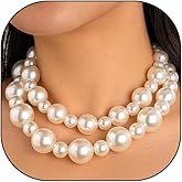 2Pcs Large Pearl Necklaces for Women Layered Chunky Pearl Choker Necklaces Set Exaggerated Big Statement Necklaces Trendy Jewelry Accessory Gifts