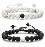 Thunaraz 2 Pcs Distance Bracelets His and Hers Relationship Couple Bracelet (D:Lava+White Stone Braided Rope)