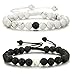 Thunaraz 2 Pcs Distance Bracelets His and Hers Relationship Couple Bracelet (D:Lava+White Stone Braided Rope)
