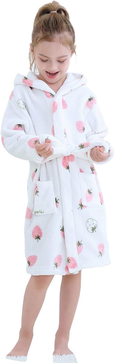 Betusline Girls Bathrobe Soft Fleece Hooded Robe, 12 Months - 18 Years: Clothing