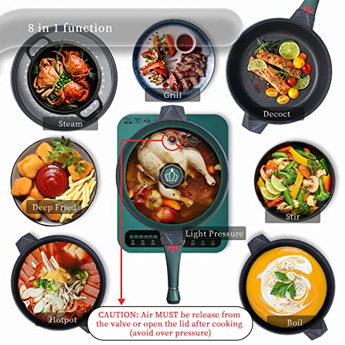 8 in 1 Nonstick Deep Frying Pan with Glass Lid, 11 Inch Large Skillet with Steamed Grid, PFOA-Free, Dishwasher&Oven Safe, Wok with All Stovetops(Green)