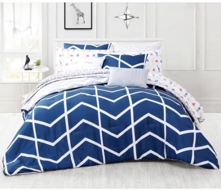 VCNY Home Navy Capri Chevron 2/3-Piece Reversible Polyester Bedding Comforter Set Includes 90" x 90" (1) Comforter and 20" x 26" (2) Shams - Twin / Twin XL, Blue