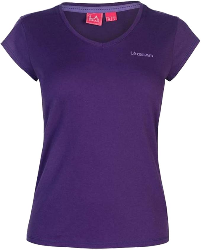Ladies Basic Everyday Workout Top V Neck T Shirt (12, Purple) Amazon