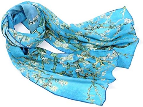 Prettystern Art print painting 160 cm long hand-rolled edges silk scarf - van Gogh & Monet