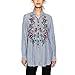 ELINKMALL Women Elegant OL Embroidery Turn-Down Casual Blue Striped Long Sleeve Blouse Tops