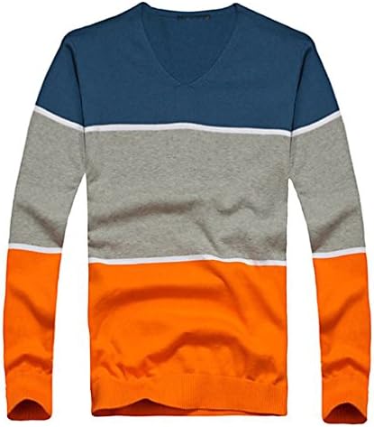 Tophaz Men's Stylish Slim Knitted Basic V Neck Sweater Thin Striped Pullover SW17, Orange Large