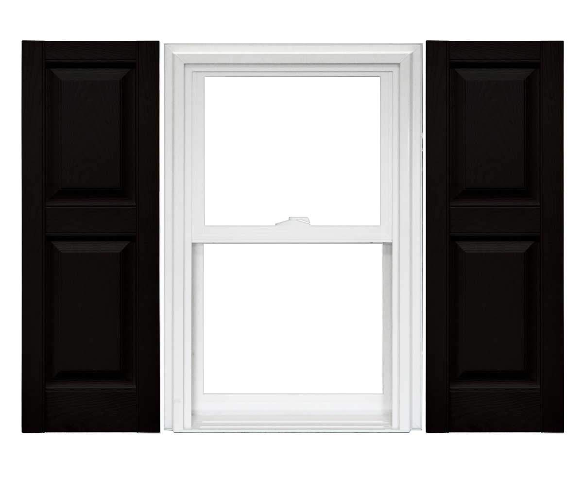 12 in. Vinyl Raised Panel Shutters in Black Set of 2 (12