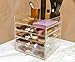 daisi Acrylic Cosmetic Makeup & Jewelry Cube Organizer | 5 Tiers - 4 Drawers & Open Top Compartment Shelf | Large Clear Display Case for Beauty Products | Stylish Storage Box with Crystal Knobs