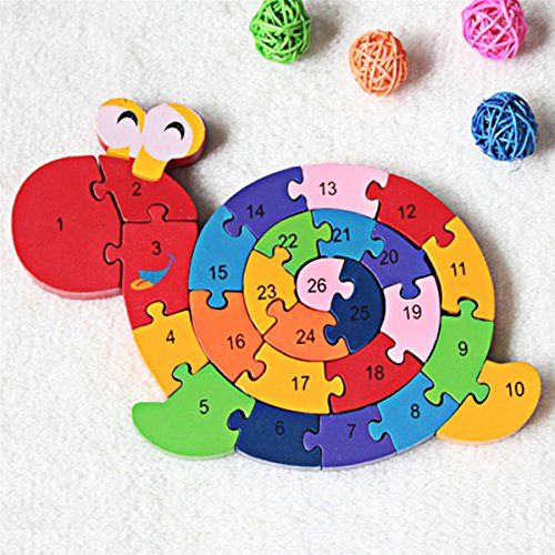 Wooden Blocks Jigsaw Puzzles丨SAFE, ECO-FRIENDLY, TWO SIDES - English Letter & Numbers Puzzles丨Good Preschool Educational Toys For Toddlers Kids Boys Girls,Christmas Gift Toys - M&H (Snail)
