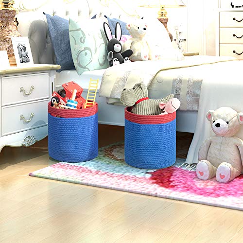 ICEBLUE HD Cotton Rope Blue Storage Baskets 12X12.5 Inches Woven Baskets Set of 2 Kids Toy Baskets Boxes Bins