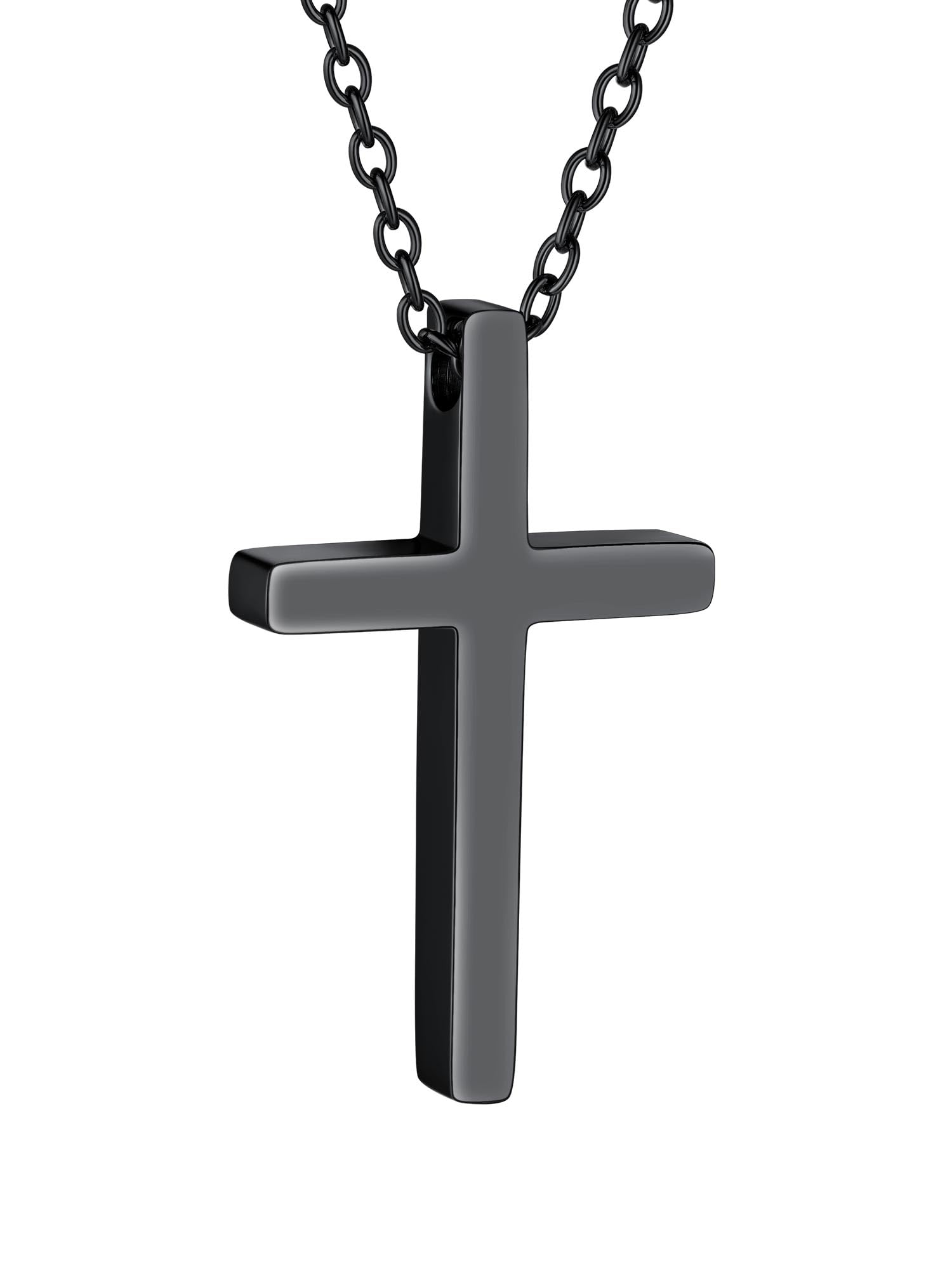 PROSTEEL Black Cross Necklace Women Men with Stainless Steel Chain