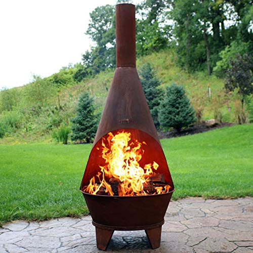 Sunnydaze Chiminea Fire Pit - Large Outdoor Patio Wood-Burning Mexican Style Backyard Fireplace Stove - Oxidized Rustic Cold-Rolled Steel - 6 Foot Tall - Thumbnail 2