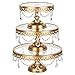 Amalfi Decor Cake Stand with Glass Tops, Round Metal Pedestal Holder with Crystals, Gold, Set of 3