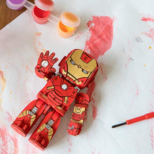 IncrediBots Marvel Avengers Iron Man 3D Posable Wood Puzzle & Model Figure Kit (65 Pcs) Build
