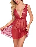 ADOME Women Lace Babydoll Lingerie Strap Chemise Open Back Sleepwear