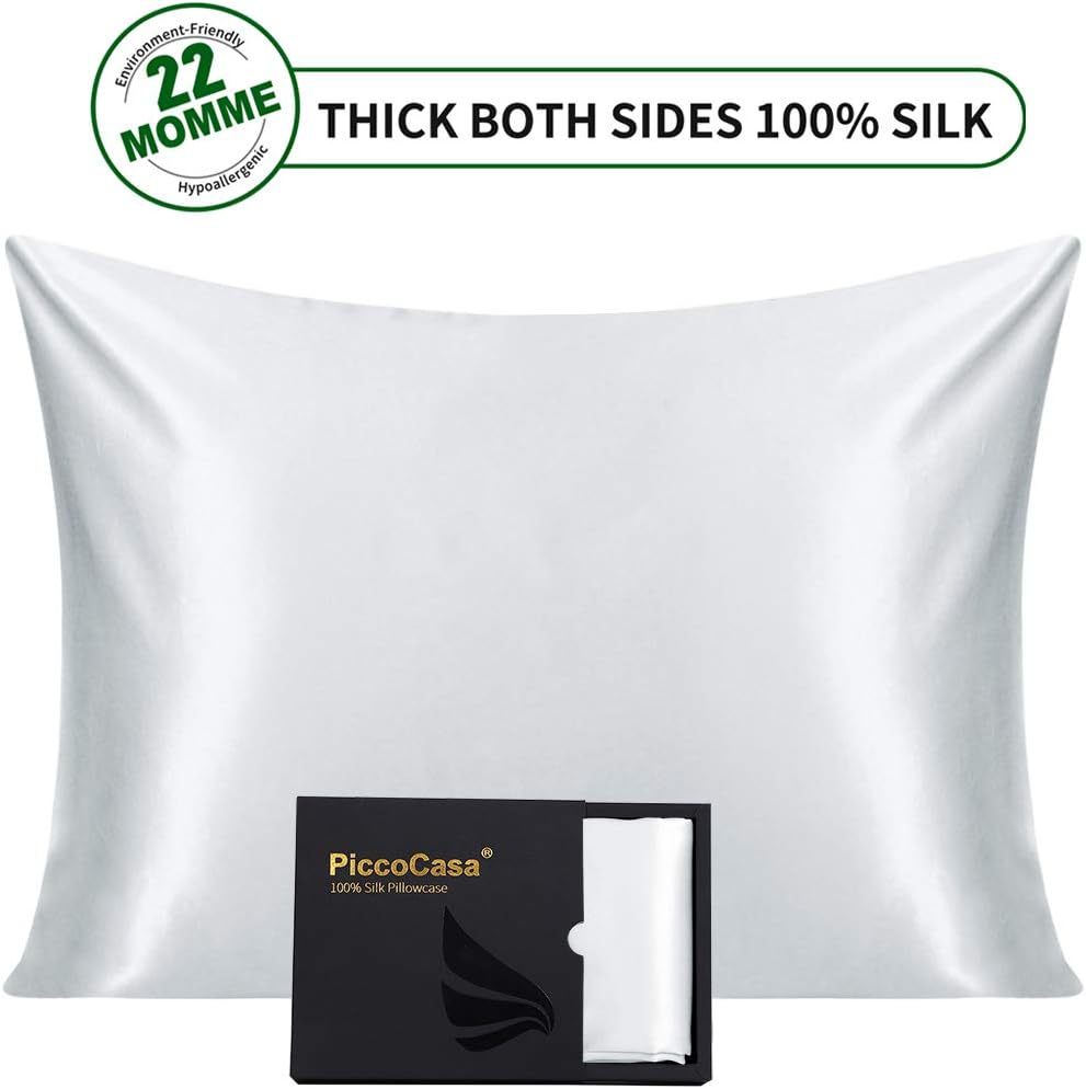 PiccoCasa 100% Pure Silk Pillowcase 550TC 22 Momme Silk Pillow Cases Soft Breathable Both Sides Silk for Hair and Skin with Hidden Zipper, King 20x36 Inch, Silver Grey