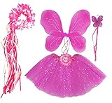Girls Hot Pink Fairy Costume with Butterfly Wings, Wand, Tutu & Halo