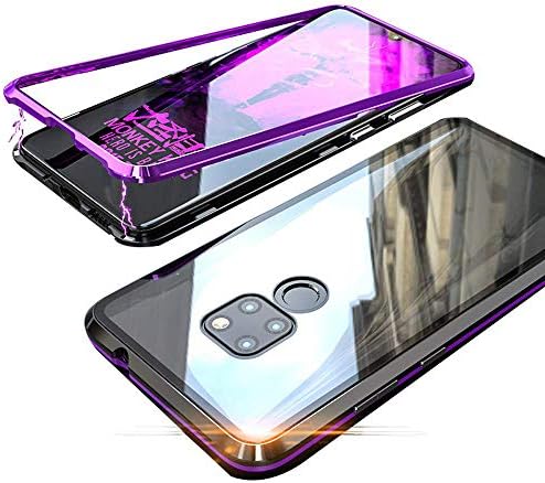 Matop Compatible for Huawei Mate 20X Durable Magnetic Adsorption Case, Tempered Glass Back Cover+Front Metal Frame, Thin Clear Shell Anti-Scratch Bumper for Huawei Mate 20X(Purple)
