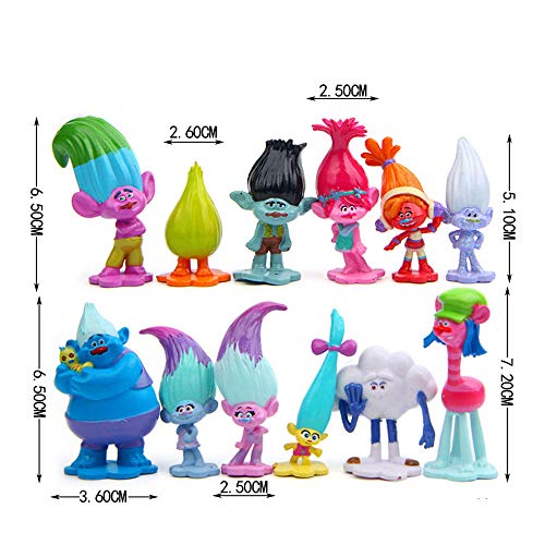 Vndaxau Troll Dolls Cake Toppers Toys Trolls Figurines Poppy and Branch 12pcs Set