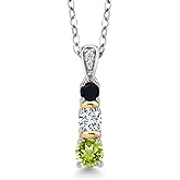 Gem Stone King 925 Silver and 10K Yellow Gold Round Green Peridot White Lab Grown Diamond and Black Onyx Pendant Necklace For Women (0.57 Cttw, Gemstone August Birthstone, with 18 Inch Chain)