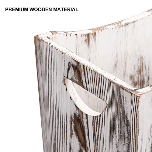 Nandae Wood Square Wastebasket Trash Can Farmhouse Style Recycle Bin for Bedroom, Living Room, Bathroom, Kitchen, Office (Brown White)