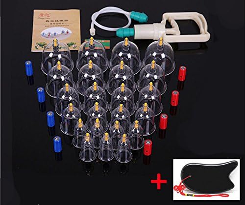 24-cup Chinese Cupping Therapy Set with Vacuum Suction Pump,Extension Hose and Bio Magnetic Points,Flyboo Cupping Therapy Equipment Set for Traditional Body Massage,No fire, Simplified+Gift Natural Obsidian Gua Sha Tools