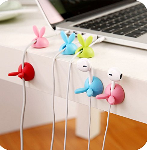 Sinotop 4pcs Pink Desktop Cable Management Organizer Silicone Rabbit Ear Earphones USB Cable Management Device