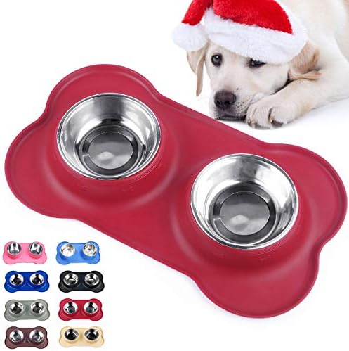 Sequoialake Dog Bowls with Anti-Overflow and Anti-Skid Silicone Dog Food Mat, Stainless Steel Feeder Easy to Clean for Small Medium Large Dogs Cats Pets