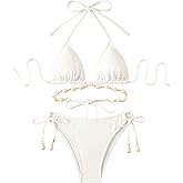 BEAUDRM Women's Triangle Bikini Sets Cheeky Y2K Halter 2 Piece Bikini Swimsuits Boho String Bathing Suit