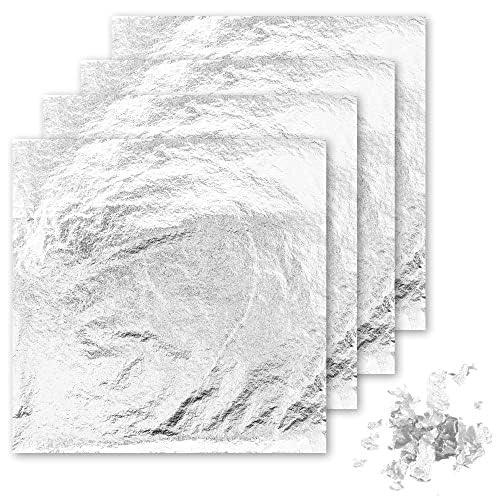 We Art Leaves 24k Edible Silver Leaf Sheets 50Pcs, 5 X 5 CM- Transferable Silver Leaf for Face mask,Drink Decorations, Bakery, Cake Art Painting, Gilding, DIY Decoration, Silver Foil for Skin Care